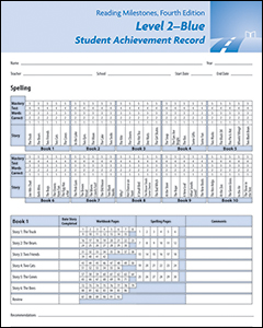 Reading Milestones–Fourth Edition, Level 2 (Blue) Student Achievement Record (10 Pack)